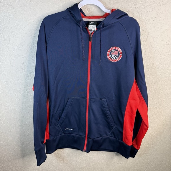 Nike Therma Fit Full Zip Hoodie United States Olympic Team Logo Blue Red XL - Picture 4 of 7